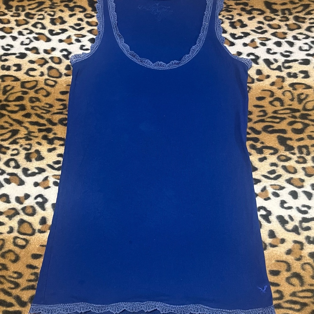 American Eagle Outfitters Blue Lace Trim Tank